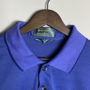 Dark and light purple striped descents 4 button polo collared shirt